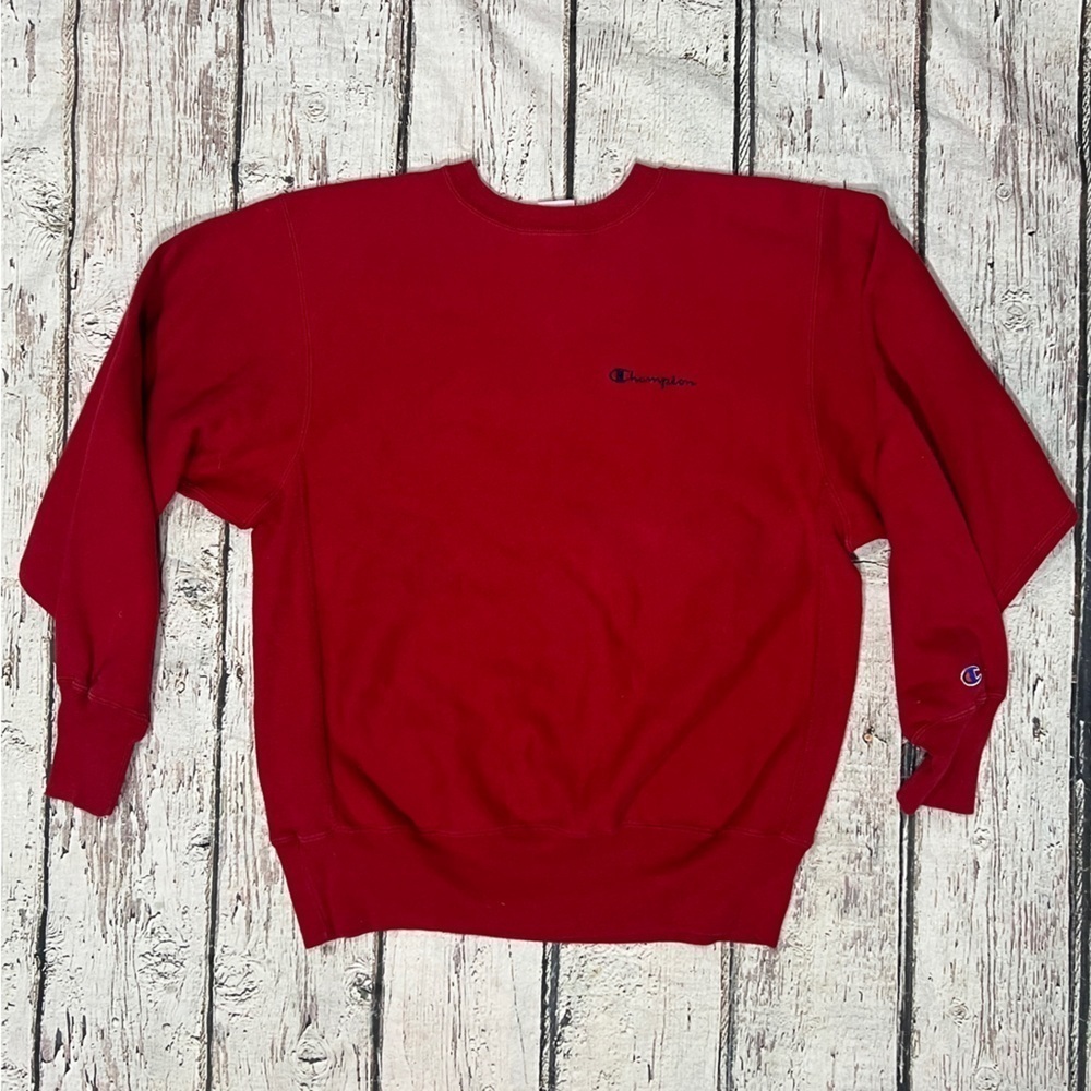 Vintage Champion Reverse Weave Red Crewneck Pullover 1980s Sweatshirt